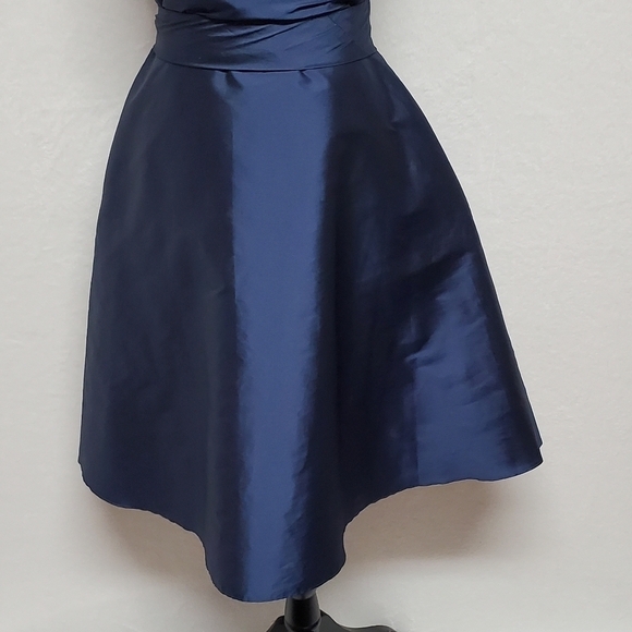 Alfred Sung Midnight Peau De Soie Pleated Side Pocket V-neck Wrap Cocktail Dress - Picture 6 of 16